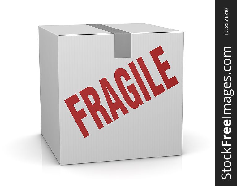 One carton box with the label: fragile (3d render)