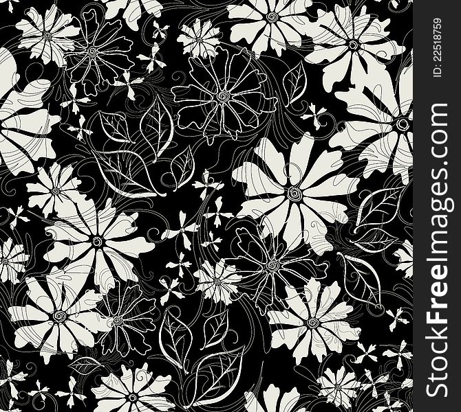 Effortless floral pattern with white flowers (vector EPS 10)