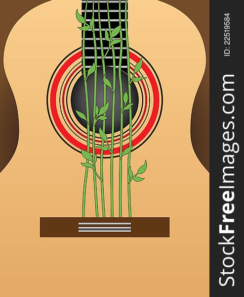 Guitar. Instead of strings, a plant with leaves. Guitar. Instead of strings, a plant with leaves