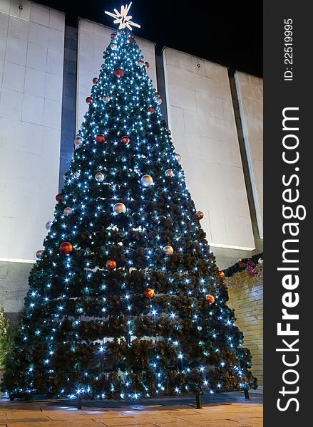 Christmas tree in the center of Veliko Tarnovo city Bulgaria