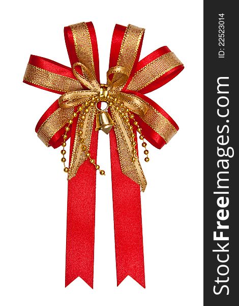 Gift Red Ribbon With Gold Stamping And A Bell