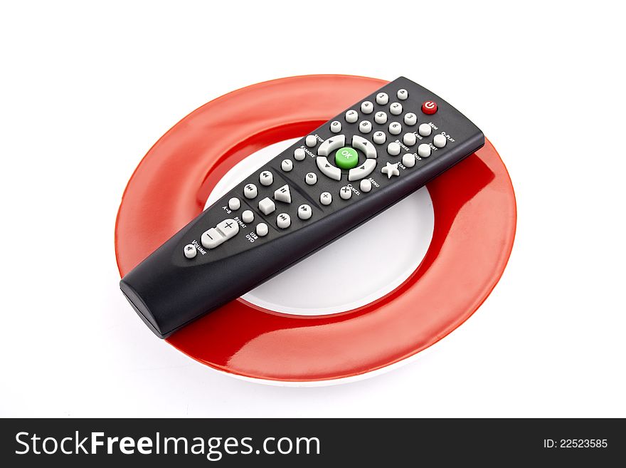 TV remote control on a plate