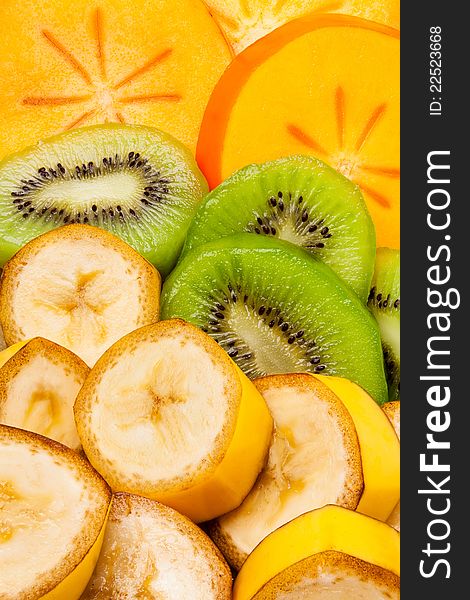 Bunch of sliced tropical fruits