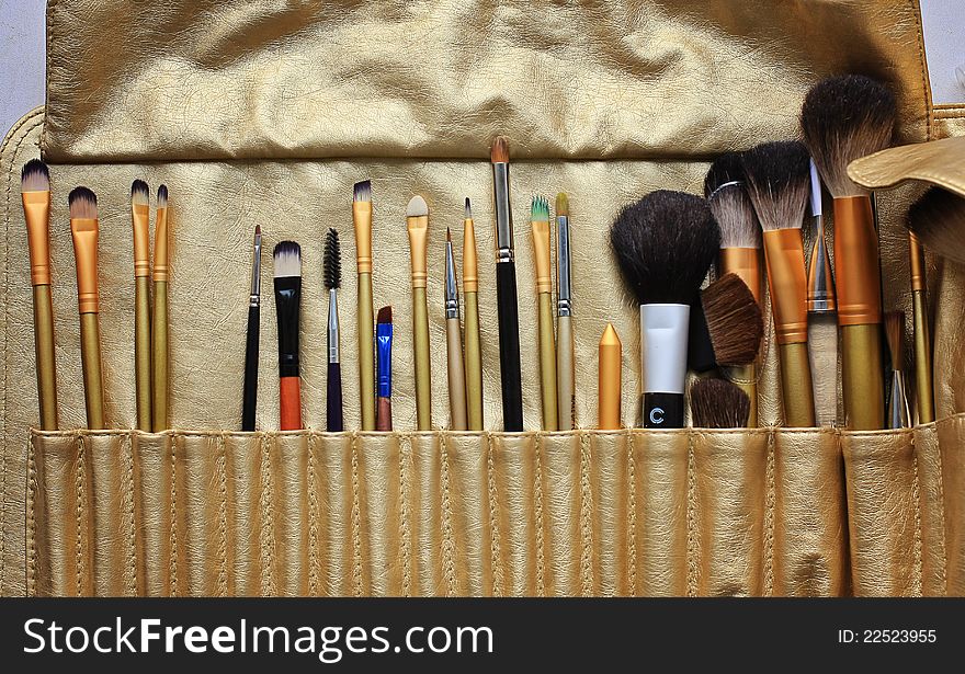 Set of professional cosmetic brushes, make up brushes