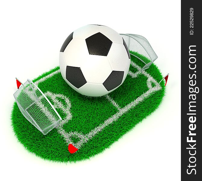 3D Concept Football in Gate on White Background. 3D Concept Football in Gate on White Background