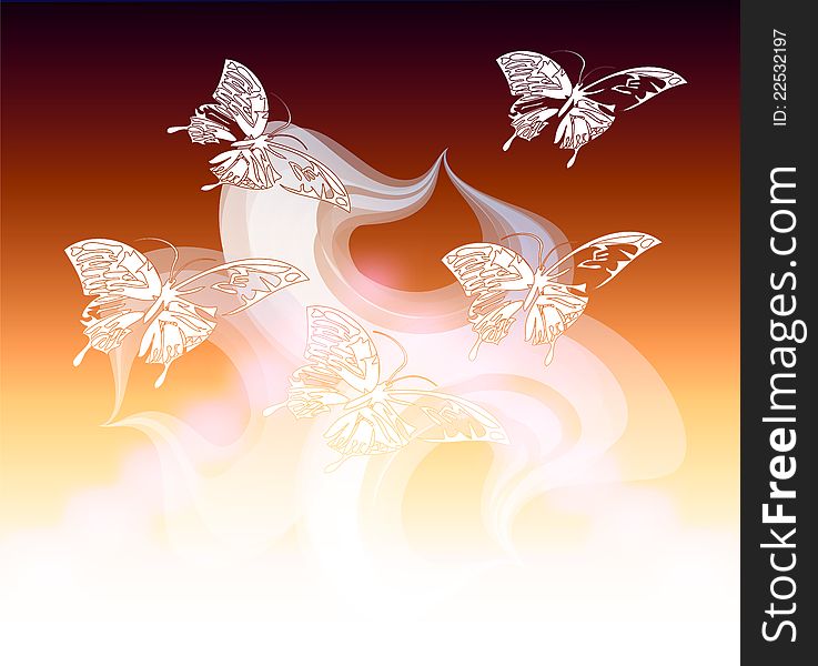 Butterflies flying in the light illustration. Butterflies flying in the light illustration