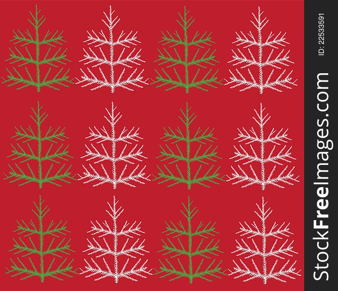 Vector illustration of beautiful christmas white and green trees on red background. Vector illustration of beautiful christmas white and green trees on red background