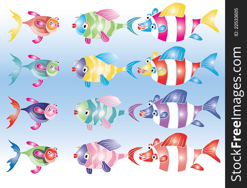 Vector illustration of funny colourful fish kit