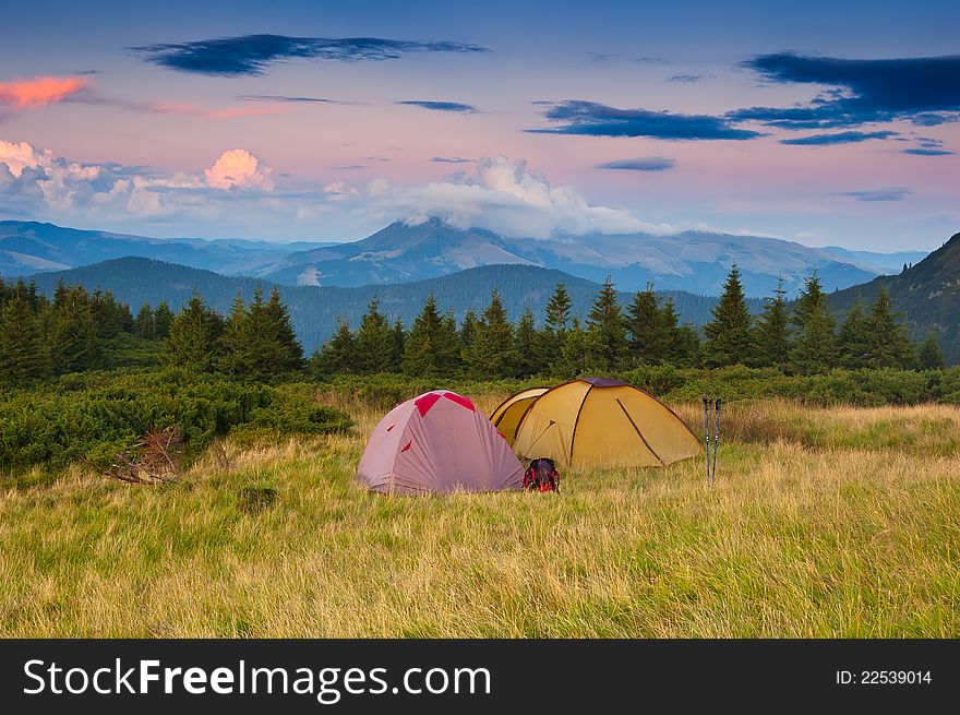 Landscape in the mountains camping. Ukraine, the Carpathian mountains. Landscape in the mountains camping. Ukraine, the Carpathian mountains