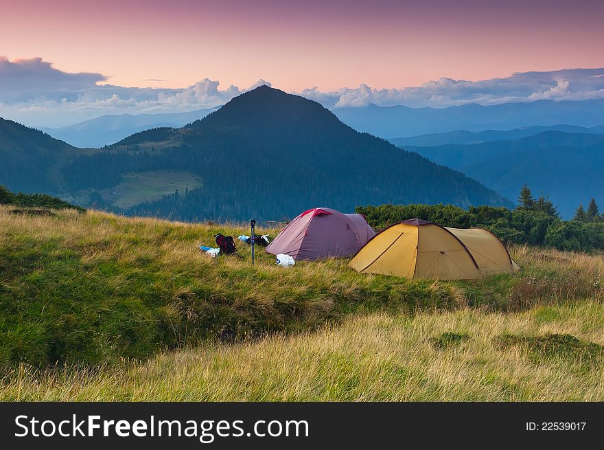 Landscape in the mountains camping. Ukraine, the Carpathian mountains. Landscape in the mountains camping. Ukraine, the Carpathian mountains