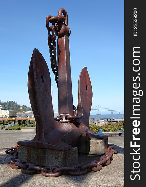 An old large anchor monument in front the maritime museum in Astoria Oregon. An old large anchor monument in front the maritime museum in Astoria Oregon.