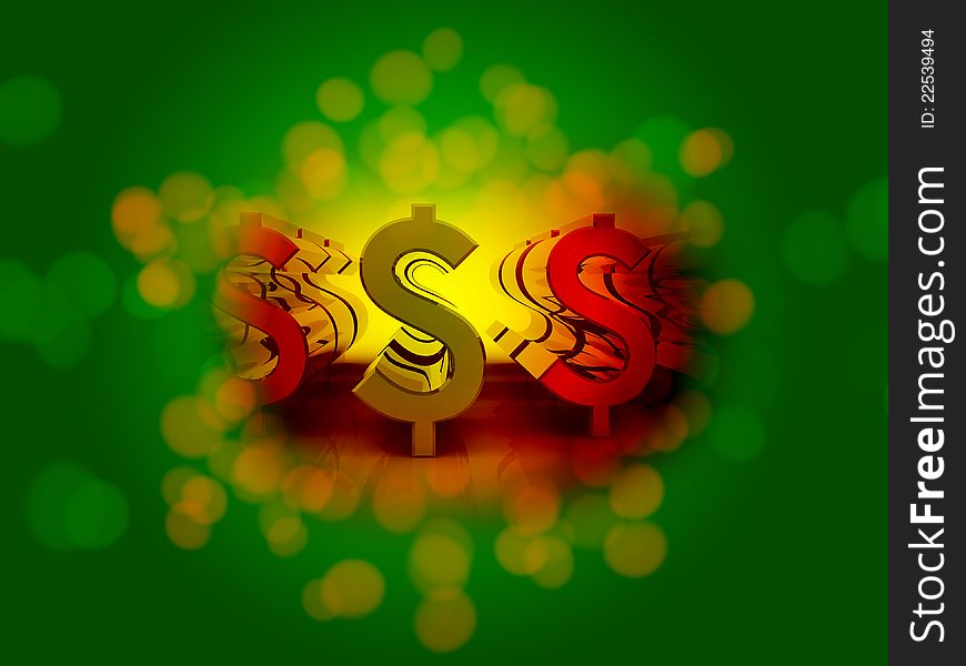 3d dollar in colour background