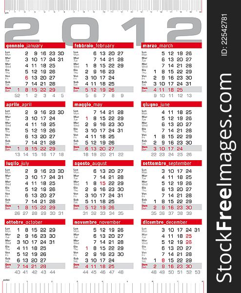 2012 vertical calendar italian and english with rulers. 2012 vertical calendar italian and english with rulers