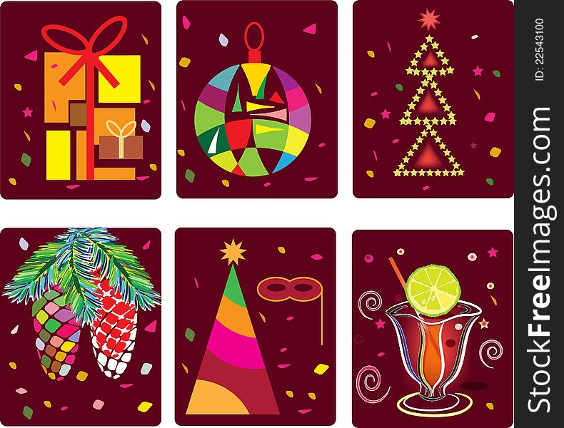 Abstract background,six merry christmas icons.