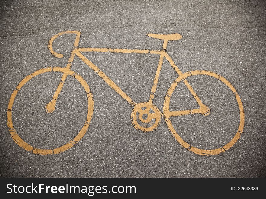 Sign a bicycle path on the pavement, transport