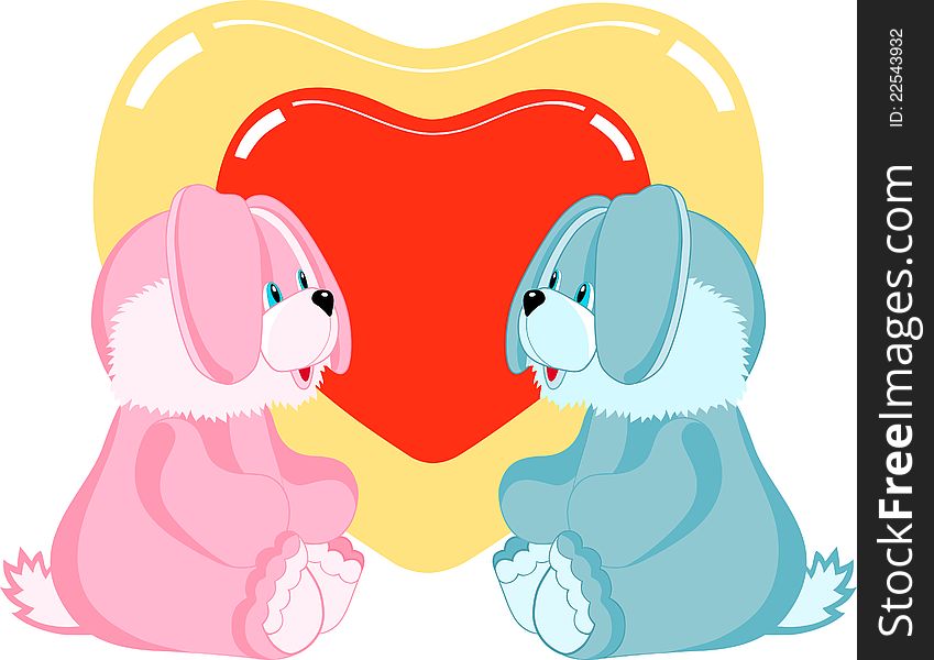 Illustration with two rabbits and heart