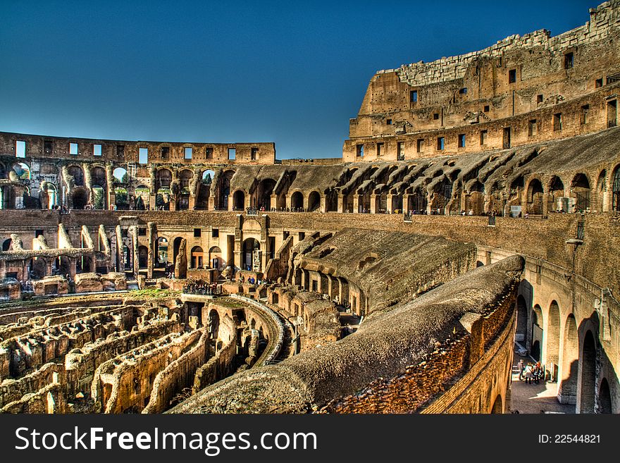 View from inside of the Colosseum in Rome, Italy. View from inside of the Colosseum in Rome, Italy