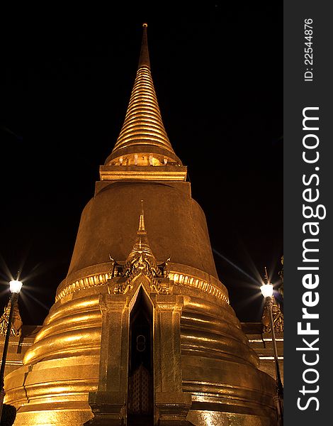 Golden Stupa in Grand Palace Bangkok Thailand at night