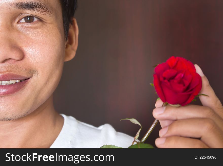 Potrait of man and rose with background