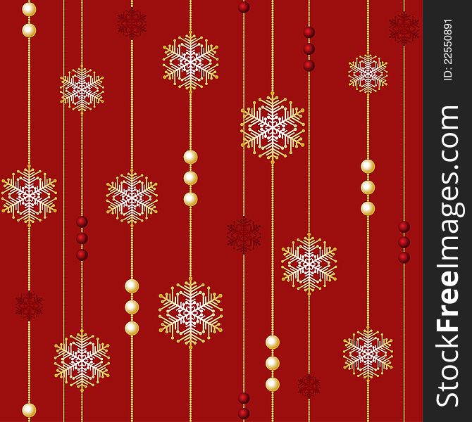 Red Christmas Seamless with beads and snowflakes. Red Christmas Seamless with beads and snowflakes