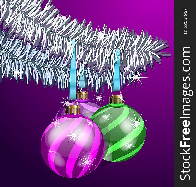 The Realistic Christmas Balls on fir branches. The Realistic Christmas Balls on fir branches