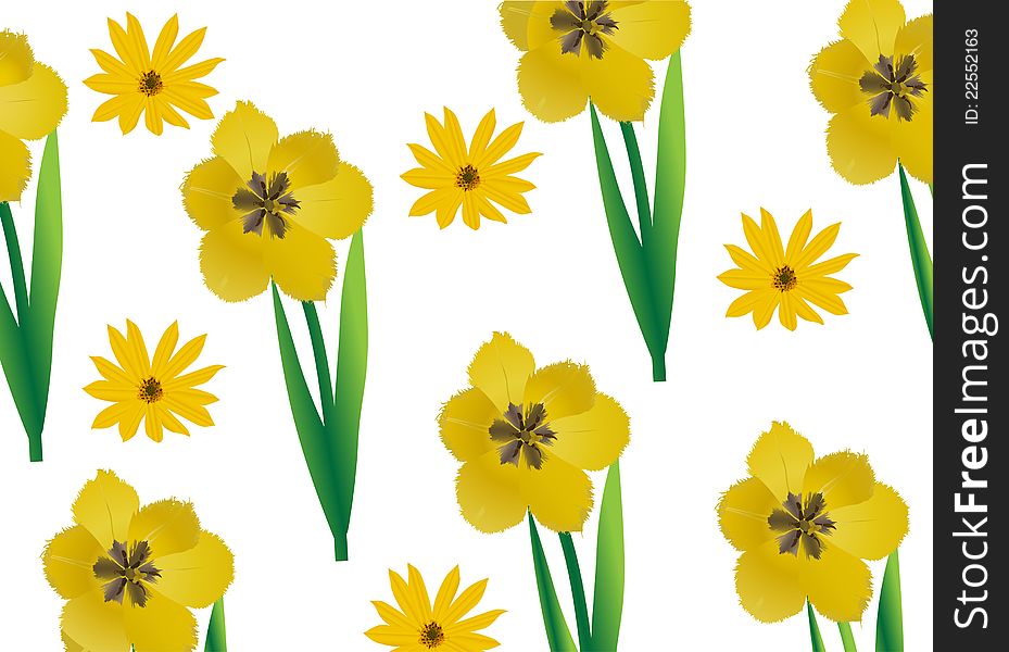 Illustration with yellow tulips background. Illustration with yellow tulips background
