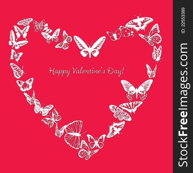 Valentine's Day card with a heart and butterflies. Valentine's Day card with a heart and butterflies