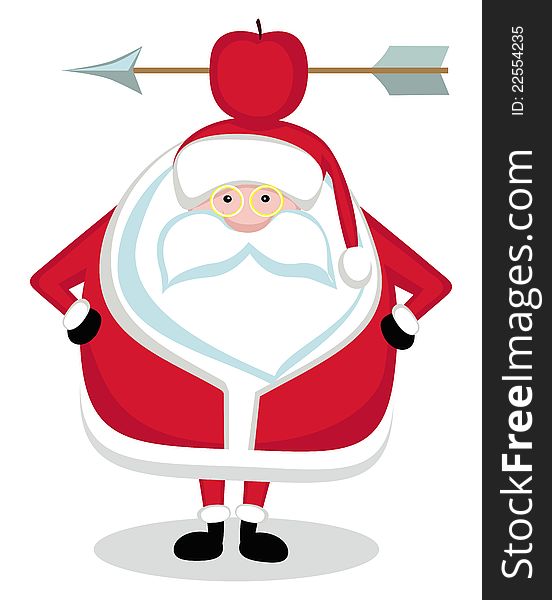 Santa With Red Apple and Arrow on Head. Vector