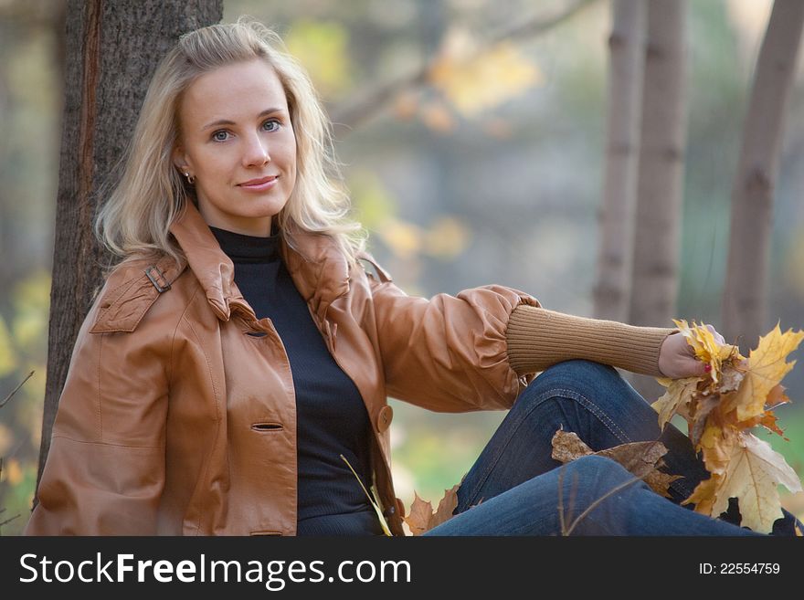 Girl On A Walk In The Autumn Park