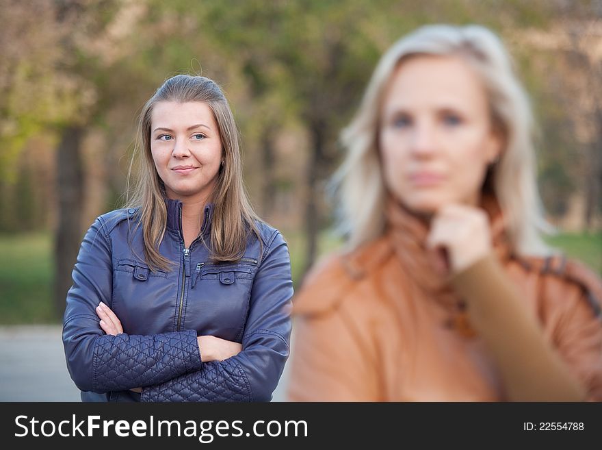 Girlfriend For A Walk In The Autumn Park