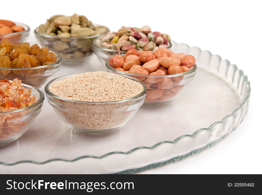 Mixed dry fruits in glas bowl