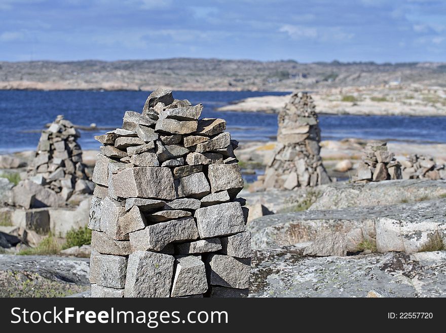 Little stone towers on west coast in Sweden