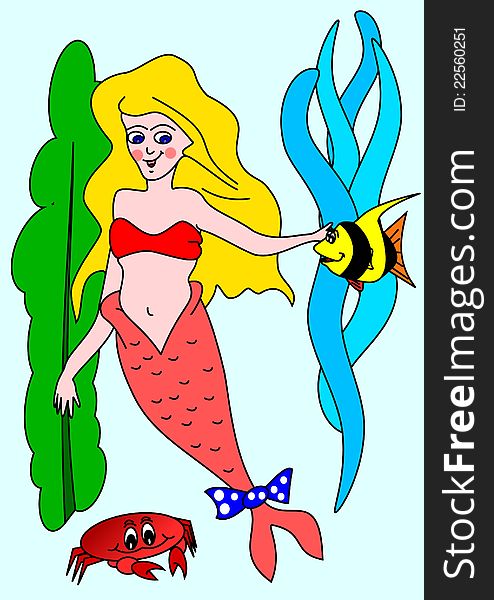 Mermaid and fish