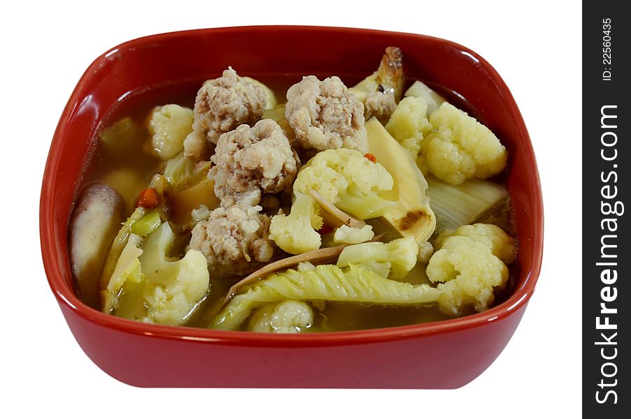 Clear soup with  minced pork and vegetable