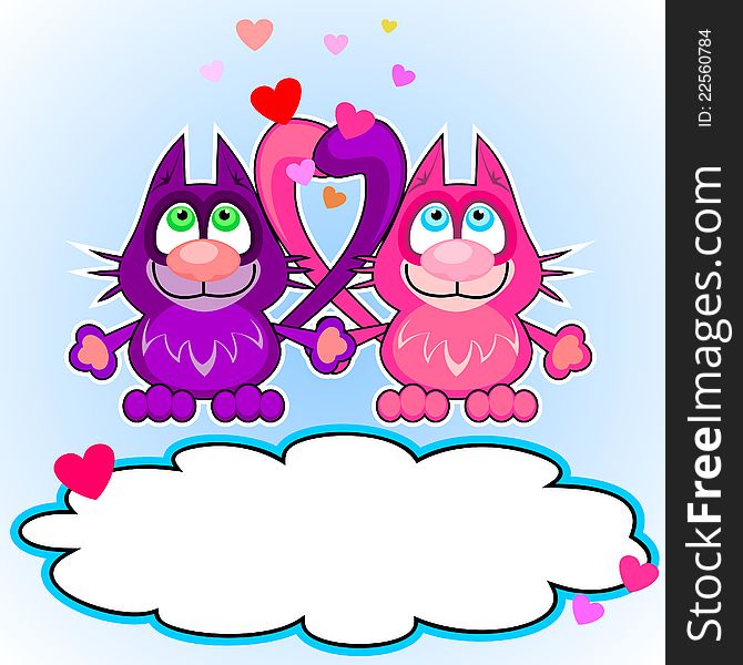 Pink and purple cats and cloud as text frame. Pink and purple cats and cloud as text frame