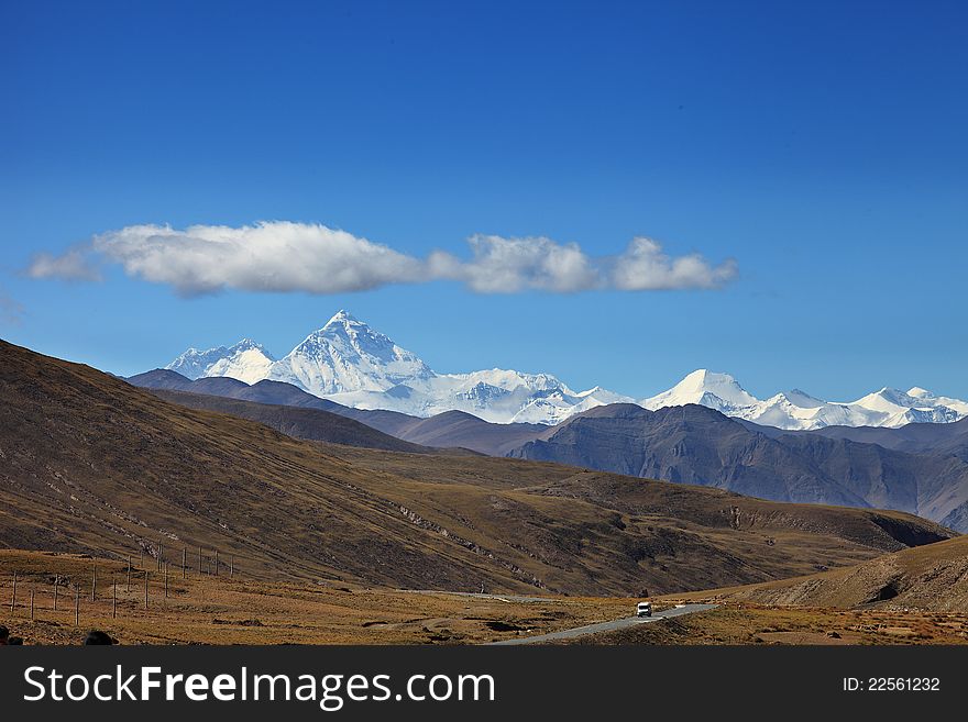 Mount everest under a cloud