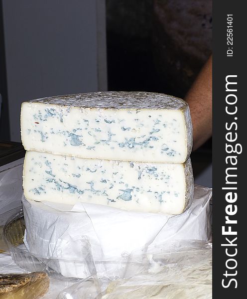 Italian cheese named gorgonzola at market