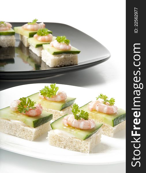 Prawn cocktail appetizer with cottage cheese and cucumber