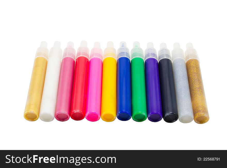 Multi-coloured felt-tip pens on a white background