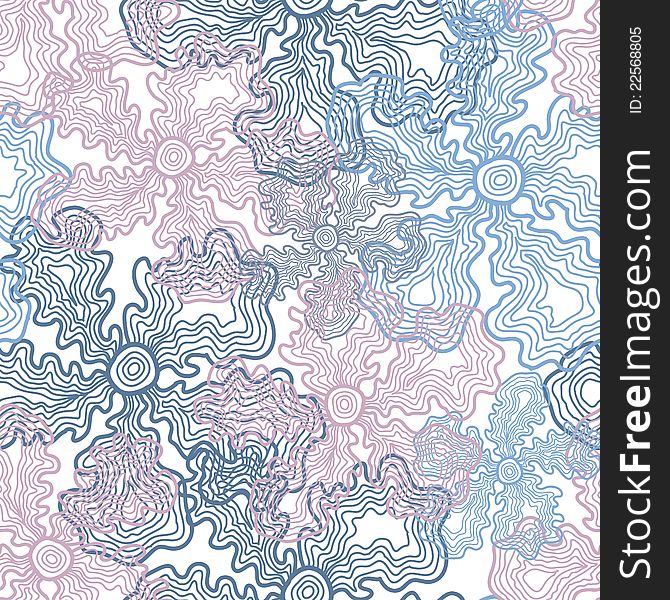 Floral seamless pattern in blue and rose tones with hand drawn elements. Vector illustration