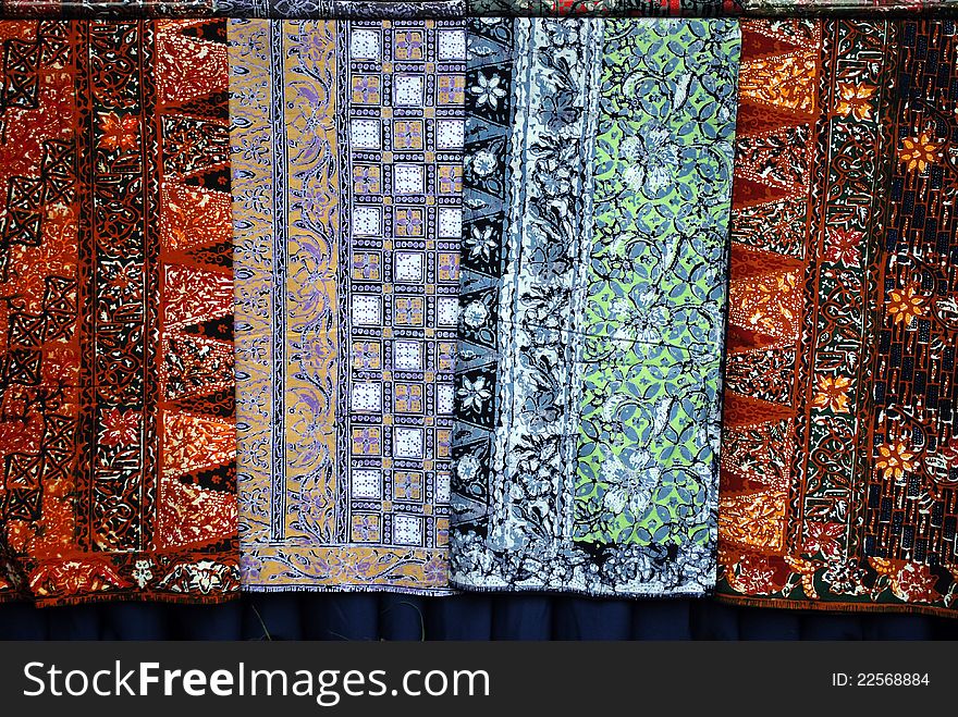 Assortment of batik cloths on display