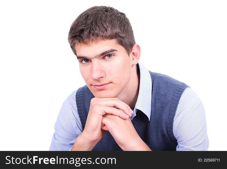 Portrait of beautiful young man isolated on white background