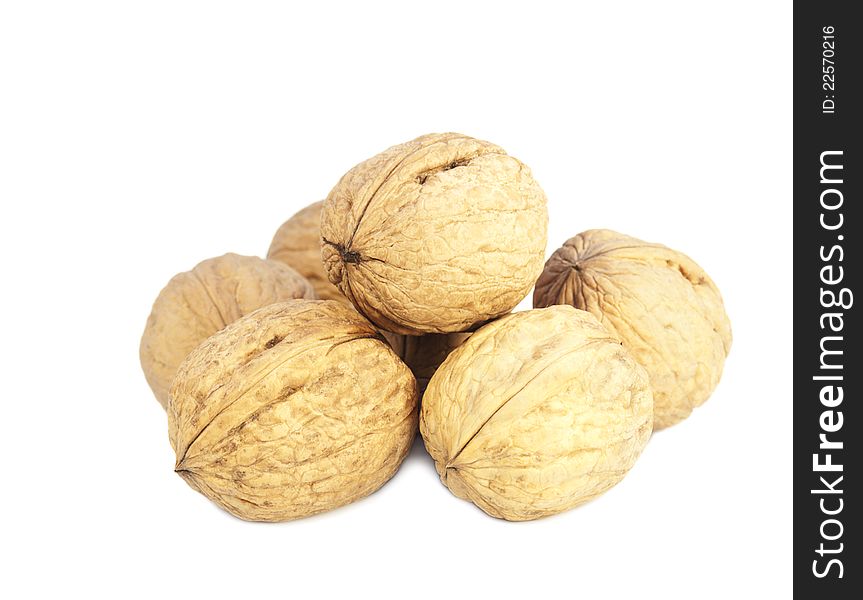 Walnuts on a white background