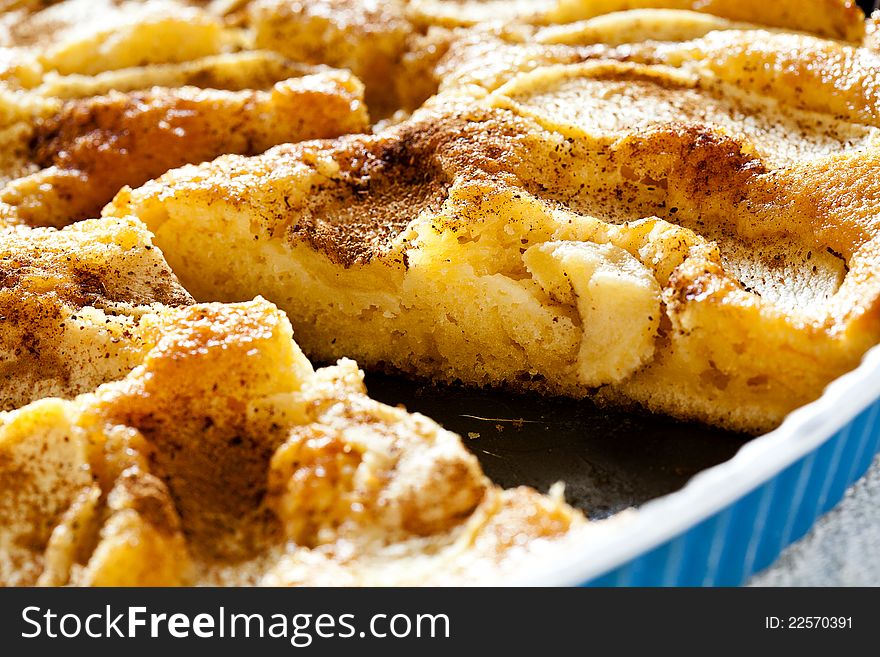 Close up photograph of a freshly made apple pie