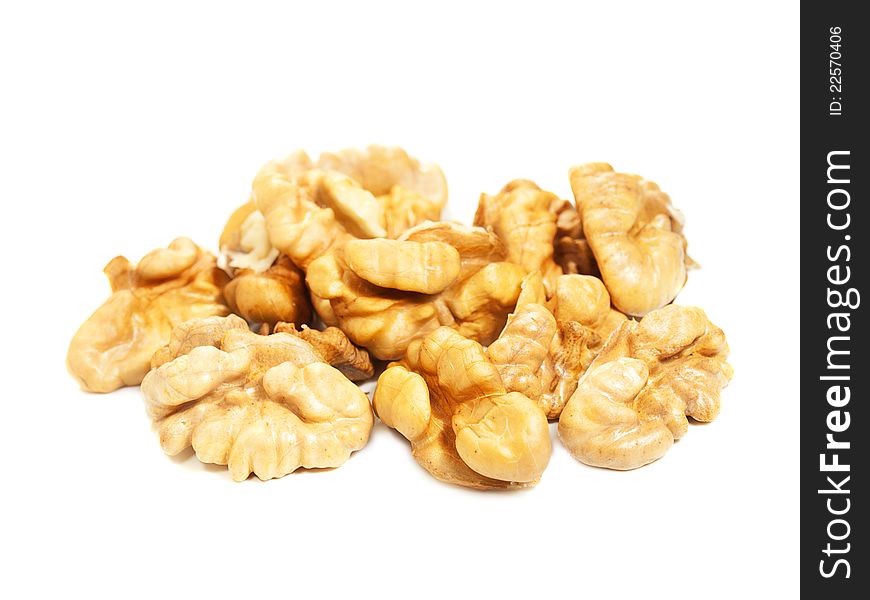 Walnuts without shells on a white background