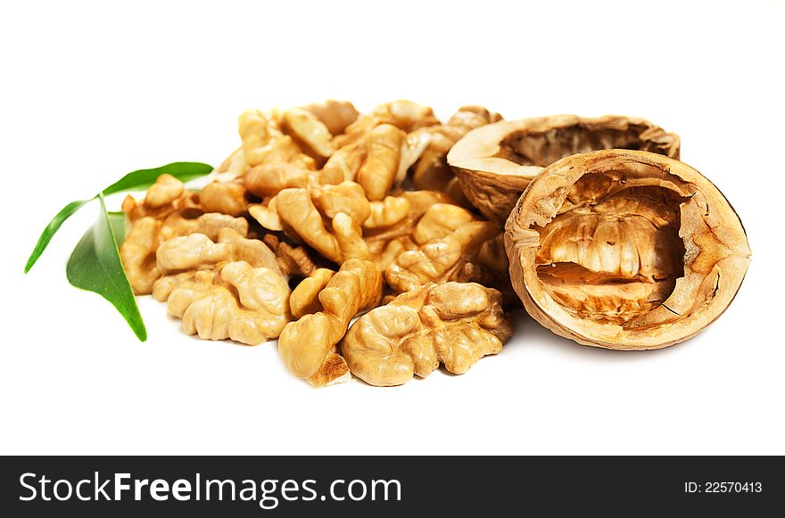 Walnuts on a white background