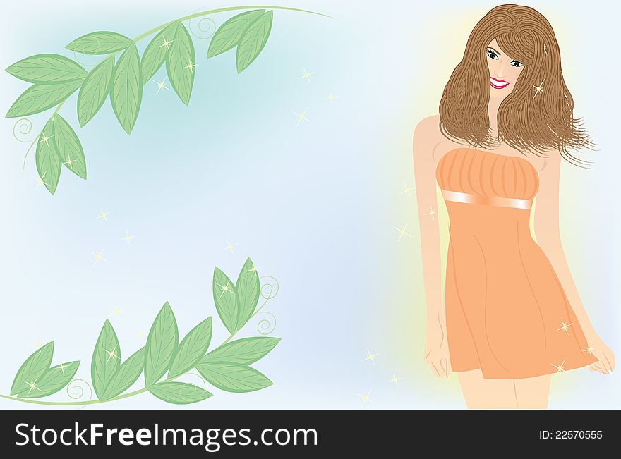 Portrait of sweet young woman on the nature background with leaves. Portrait of sweet young woman on the nature background with leaves