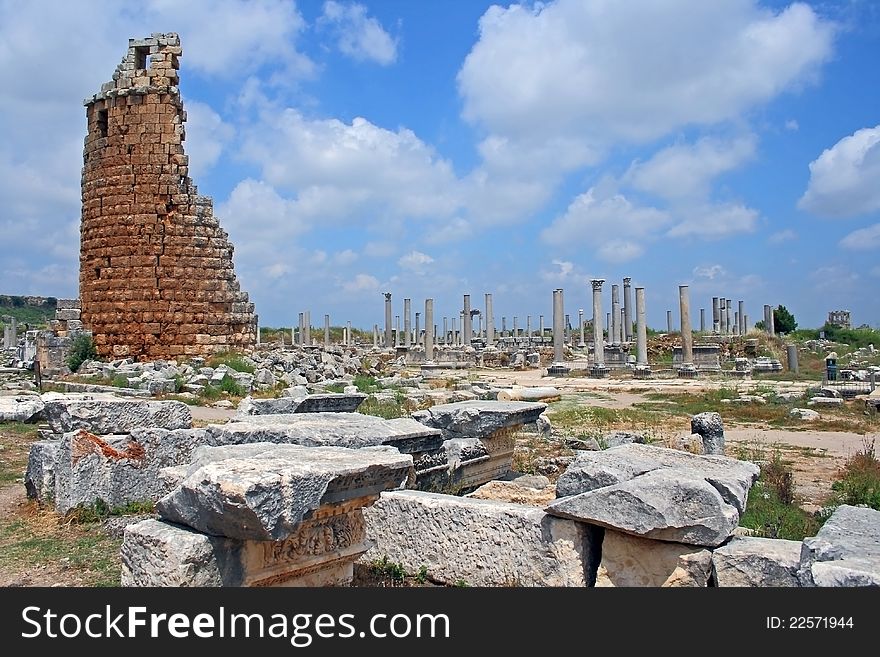 Remains of an ancient Roman city. Perge, Antalya, Turkey.