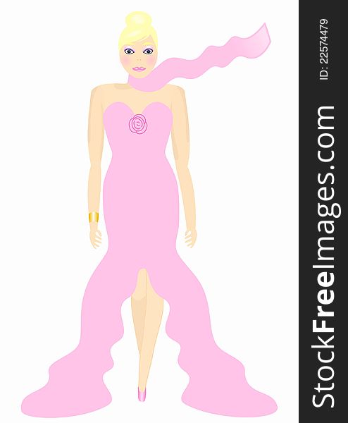 Fashion model showing off pretty pink dress.