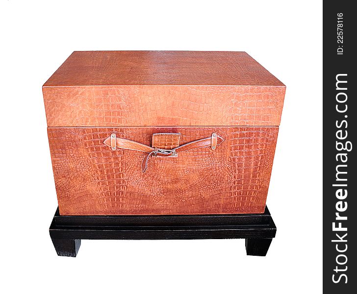 Leather chest on white background